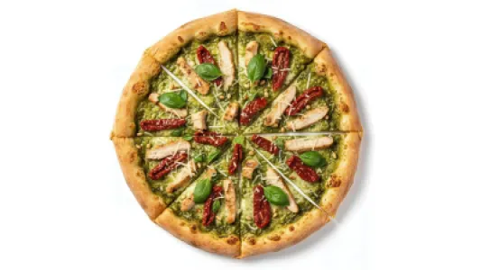 Pizza with Pesto Sauce and Chicken